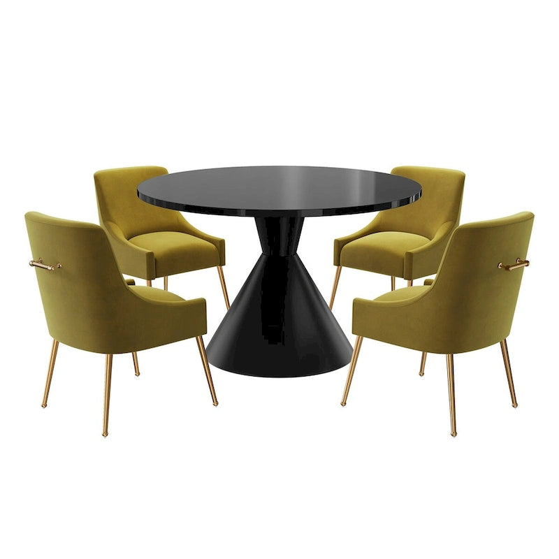 Table de salle à manger ronde de 48 pouces sur pied, noire, laquée brillante, style luxe moderne