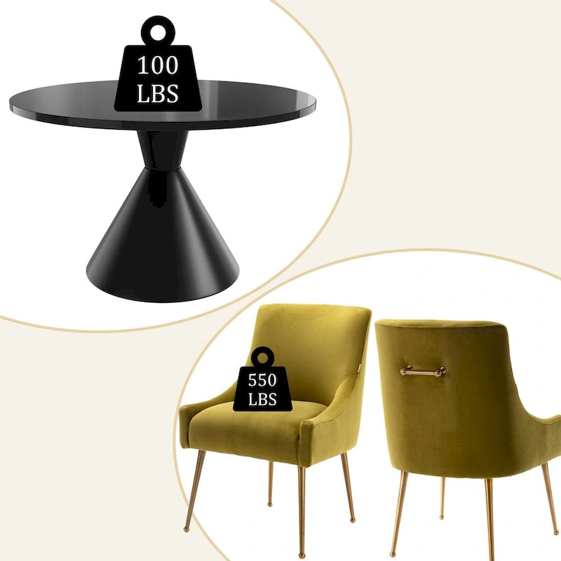 Table de salle à manger ronde de 48 pouces sur pied, noire, laquée brillante, style luxe moderne