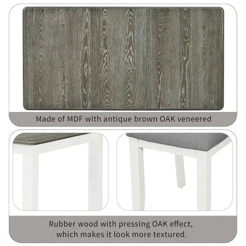 Table à manger extensible avec rallonge amovible en placage de chêne brun antique