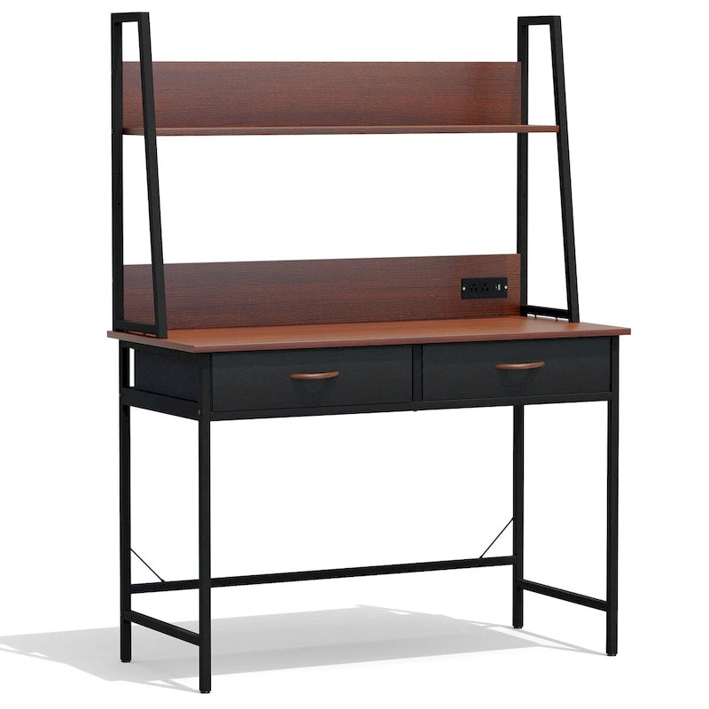 Bureau informatique Table d'écriture avec prises de courant, tiroirs et étagère de rangement