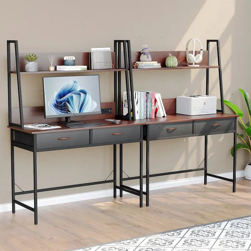Bureau informatique Table d'écriture avec prises de courant, tiroirs et étagère de rangement