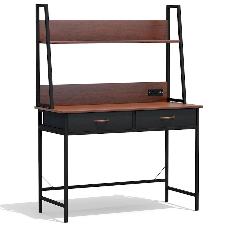 Bureau informatique Table d'écriture avec prises de courant, tiroirs et étagère de rangement