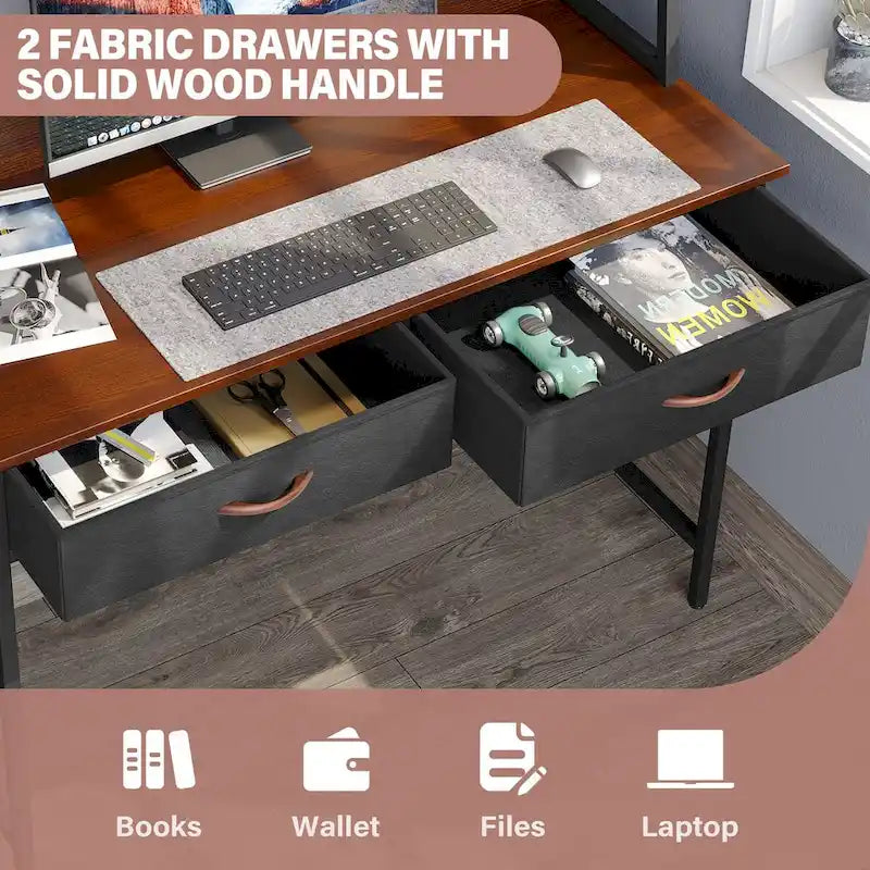 Bureau informatique Table d'écriture avec prises de courant, tiroirs et étagère de rangement