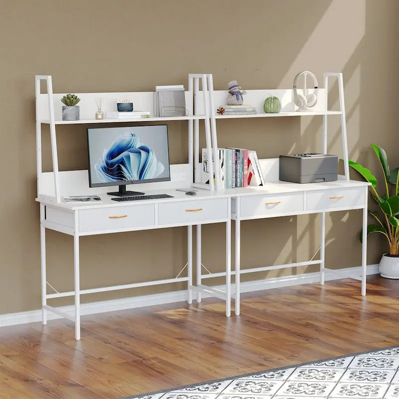 Bureau informatique Table d'écriture avec prises de courant, tiroirs et étagère de rangement