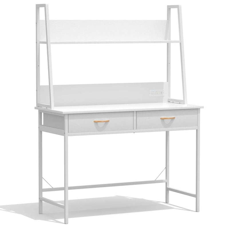 Bureau informatique Table d'écriture avec prises de courant, tiroirs et étagère de rangement
