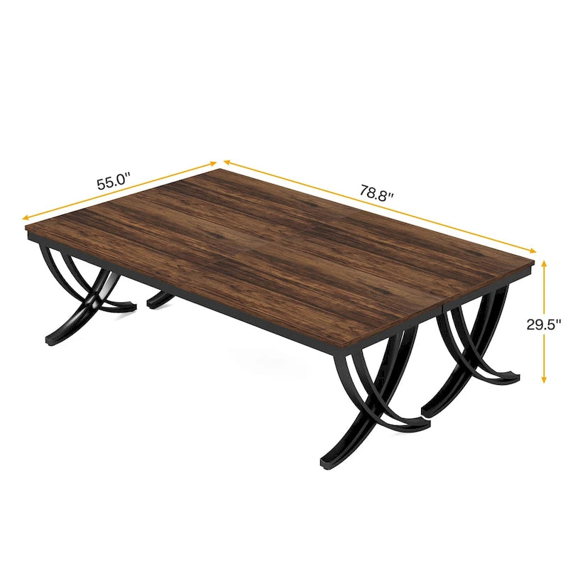 Table de conférence rectangulaire avec pieds en métal et plateau en bois composite