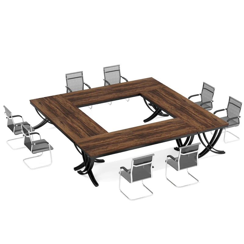 Table de conférence rectangulaire avec pieds en métal et plateau en bois composite