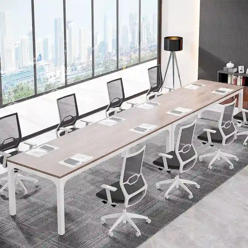 Table de conférence rectangulaire avec pieds en métal et plateau en bois composite