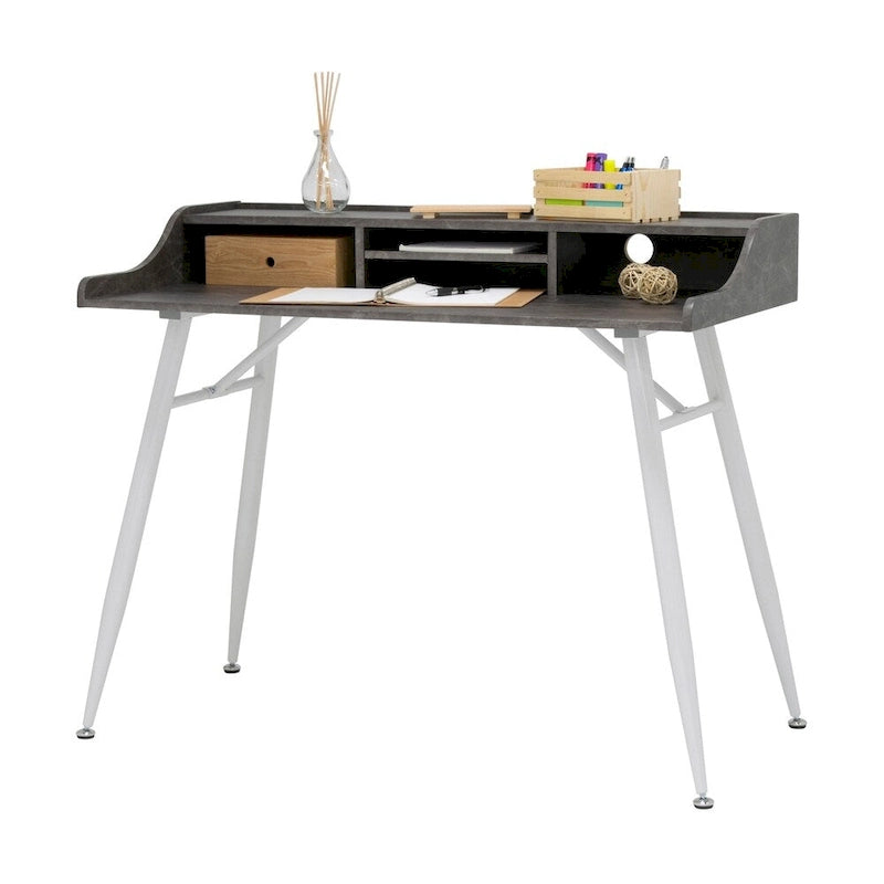 Secrétaire moderne avec huche de rangement basse et pieds coniques en métal