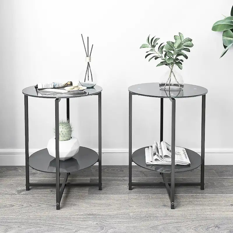 Table d'appoint ronde en verre trempé pour Chambre Salon Bureau