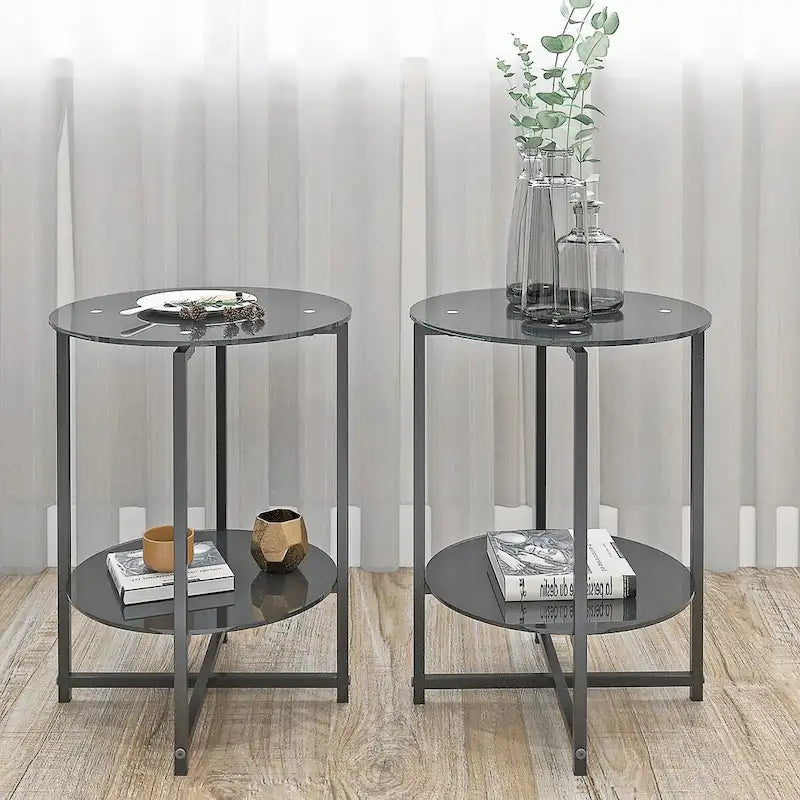Table d'appoint ronde en verre trempé pour Chambre Salon Bureau