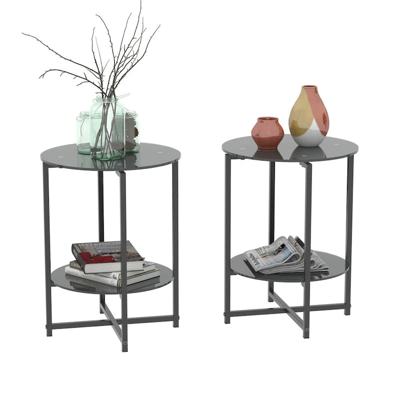 Table d'appoint ronde en verre trempé pour Chambre Salon Bureau
