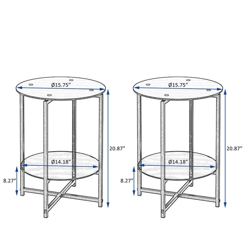 Table d'appoint ronde en verre trempé pour Chambre Salon Bureau