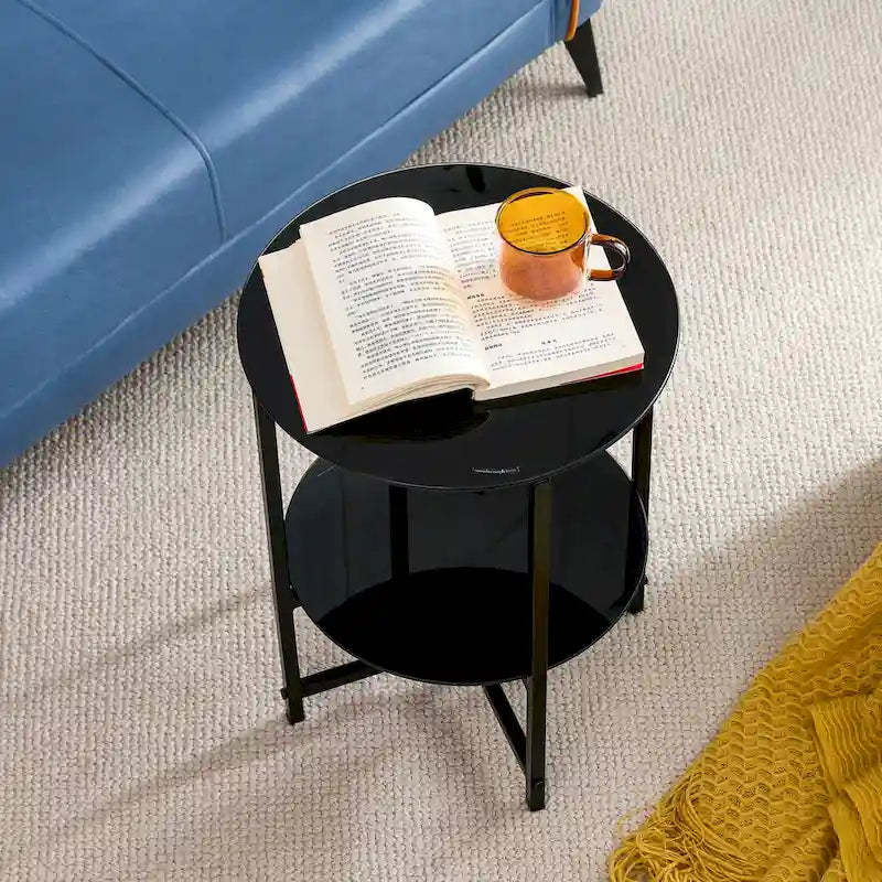 Table d'appoint ronde en verre trempé pour Chambre Salon Bureau