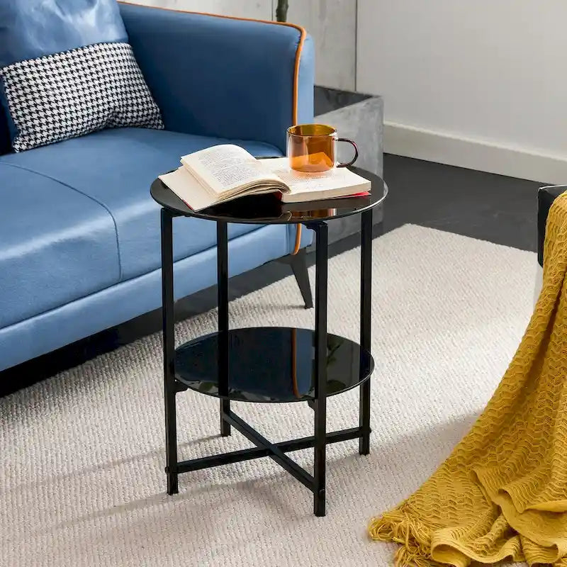 Table d'appoint ronde en verre trempé pour Chambre Salon Bureau