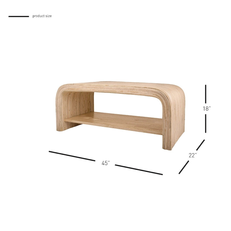 Table basse en rotin avec étagère ouverte, style bohème naturel