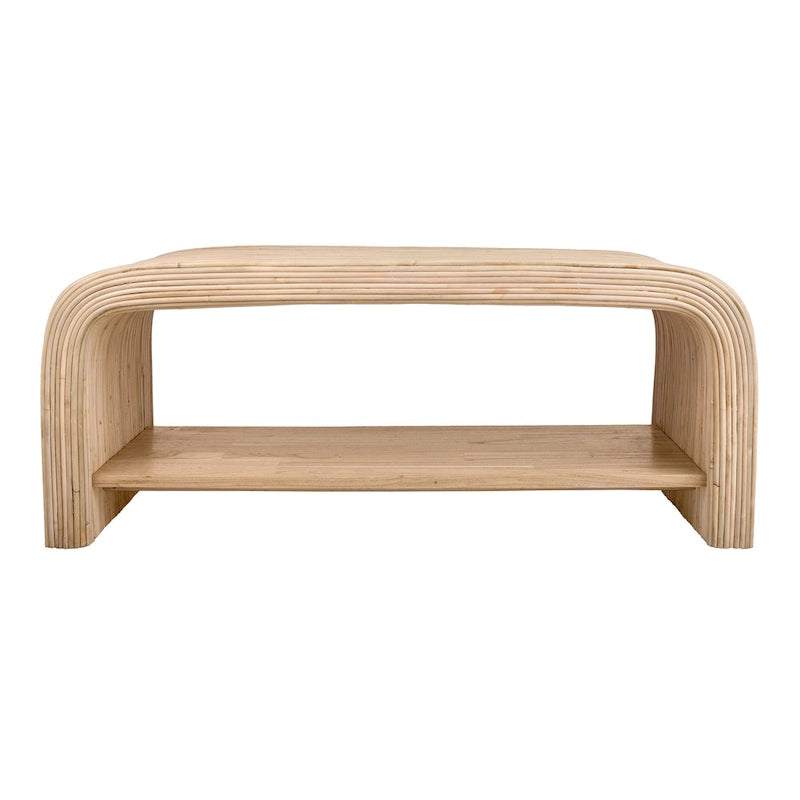 Table basse en rotin avec étagère ouverte, style bohème naturel