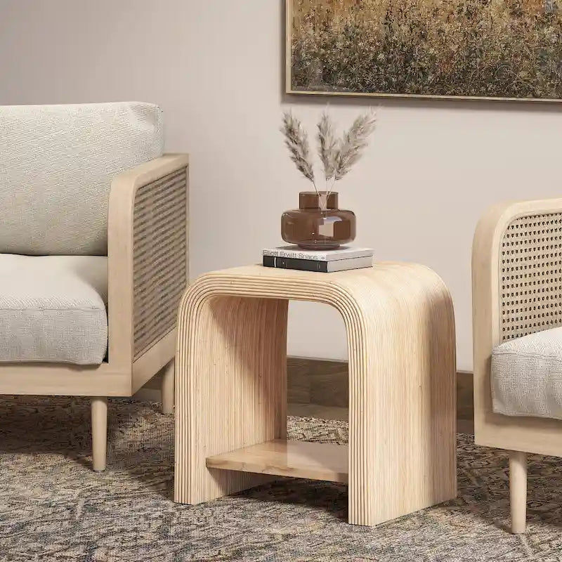Table basse en rotin avec étagère ouverte, style bohème naturel