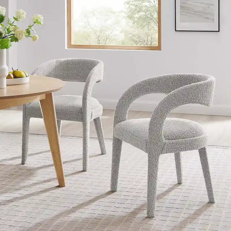 Chaise de salle à manger en tissu bouclette à dossier incurvé avec design ouvert