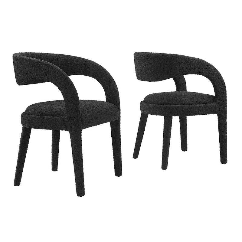 Chaise de salle à manger en tissu bouclette à dossier incurvé avec design ouvert