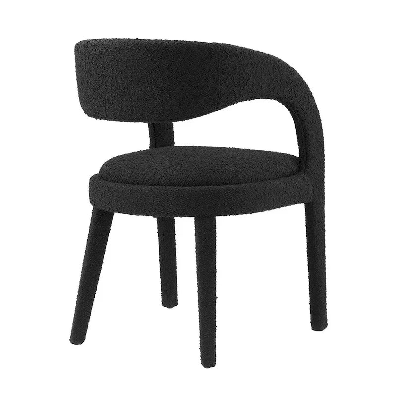 Chaise de salle à manger en tissu bouclette à dossier incurvé avec design ouvert