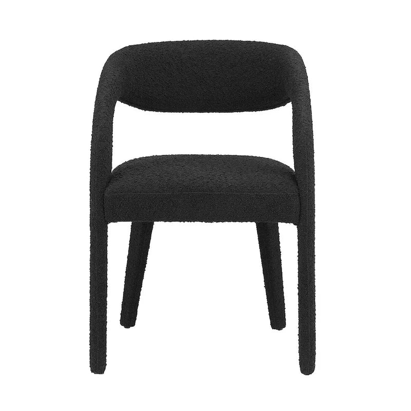 Chaise de salle à manger en tissu bouclette à dossier incurvé avec design ouvert