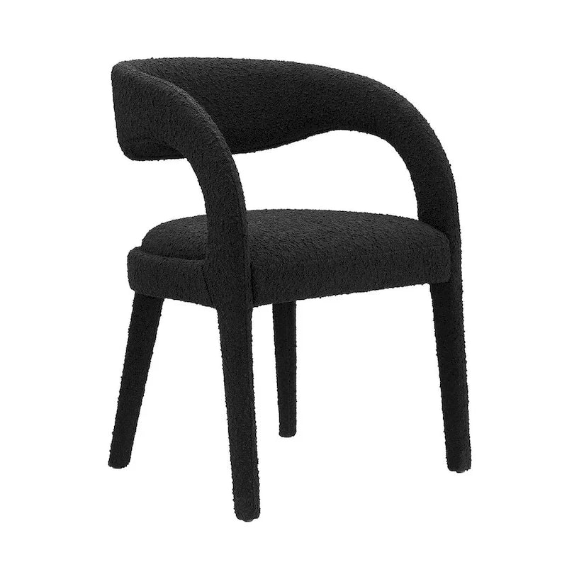Chaise de salle à manger en tissu bouclette à dossier incurvé avec design ouvert
