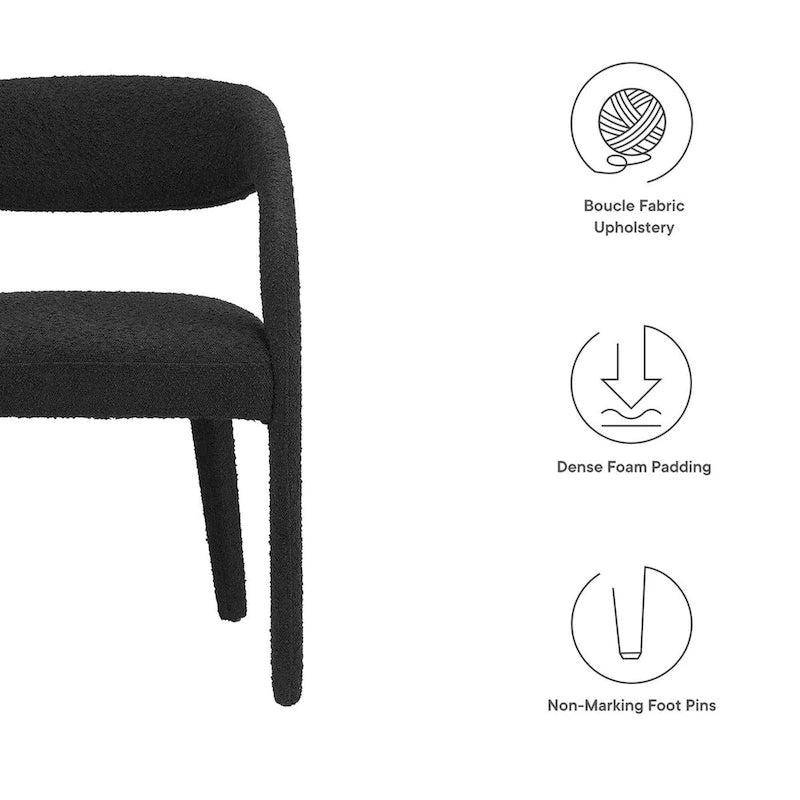 Chaise de salle à manger en tissu bouclette à dossier incurvé avec design ouvert