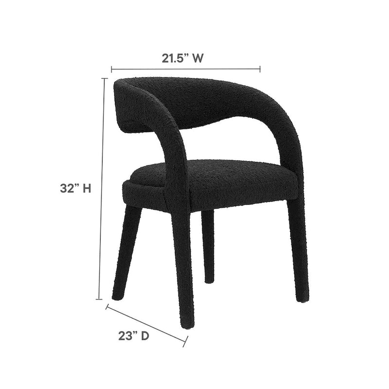 Chaise de salle à manger en tissu bouclette à dossier incurvé avec design ouvert