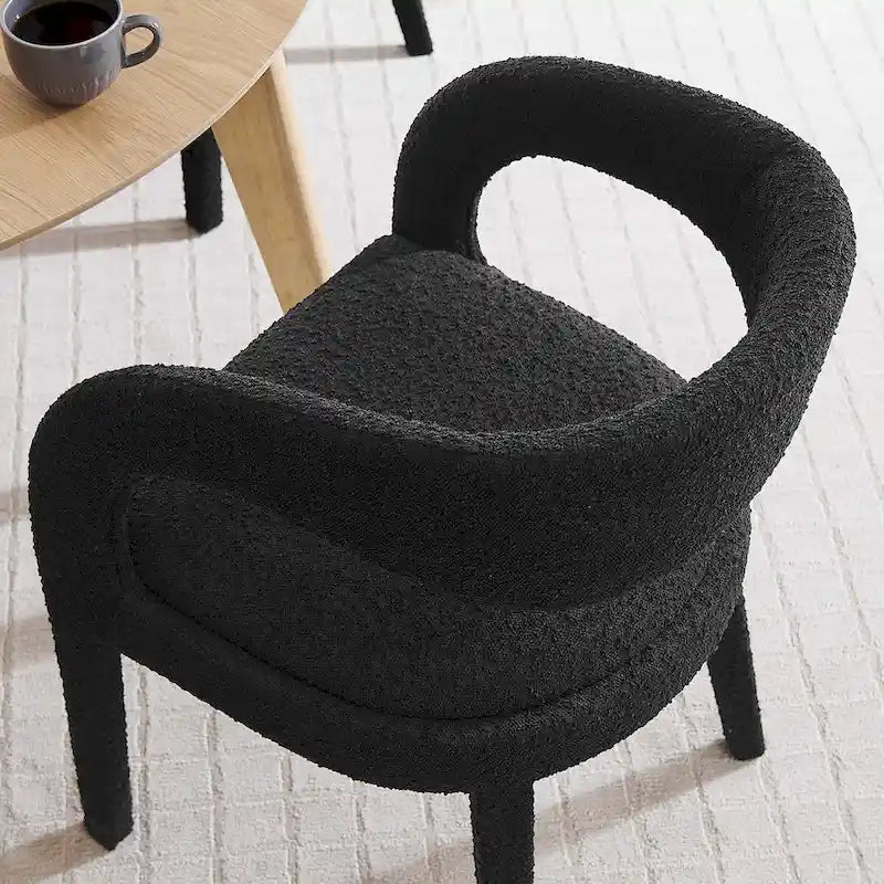 Chaise de salle à manger en tissu bouclette à dossier incurvé avec design ouvert