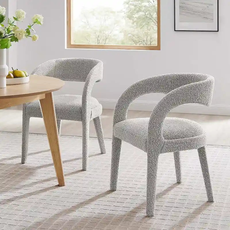 Chaise de salle à manger en tissu bouclette à dossier incurvé avec design ouvert