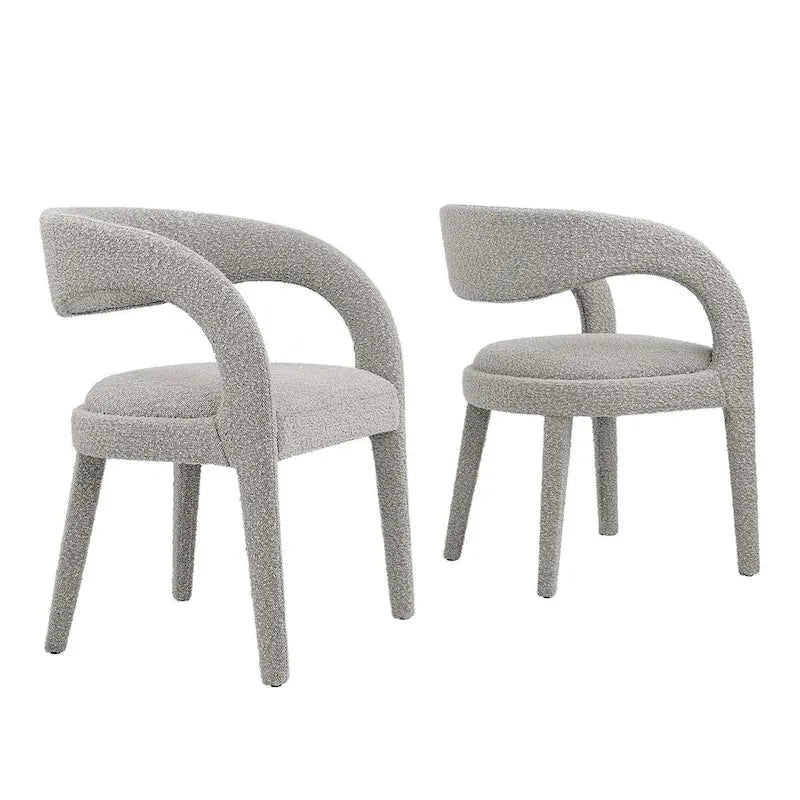 Chaise de salle à manger en tissu bouclette à dossier incurvé avec design ouvert