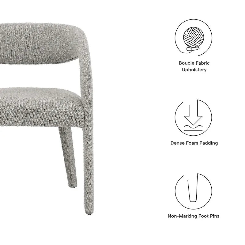 Chaise de salle à manger en tissu bouclette à dossier incurvé avec design ouvert