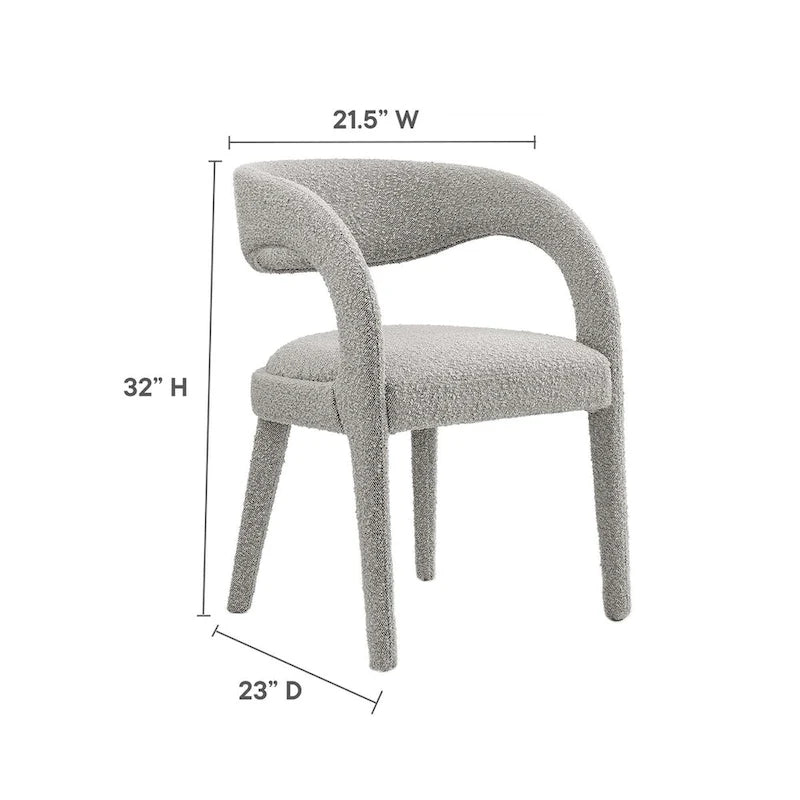 Chaise de salle à manger en tissu bouclette à dossier incurvé avec design ouvert