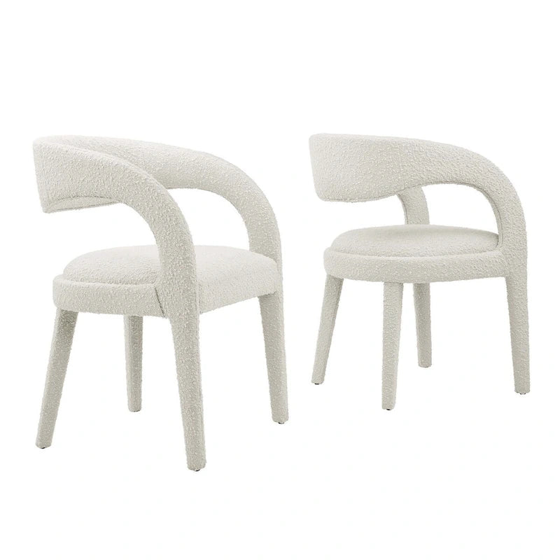 Chaise de salle à manger en tissu bouclette à dossier incurvé avec design ouvert