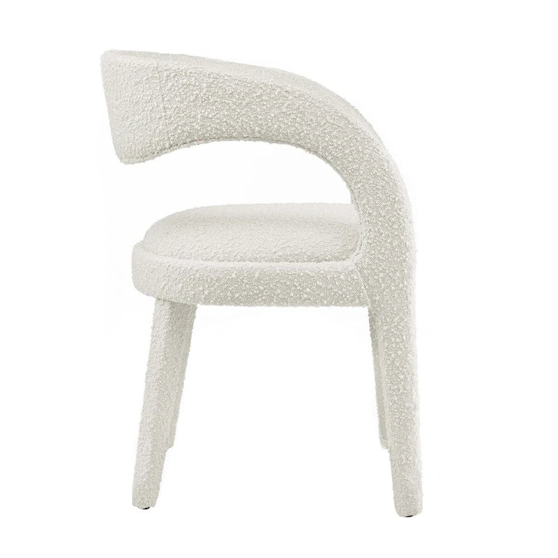 Chaise de salle à manger en tissu bouclette à dossier incurvé avec design ouvert