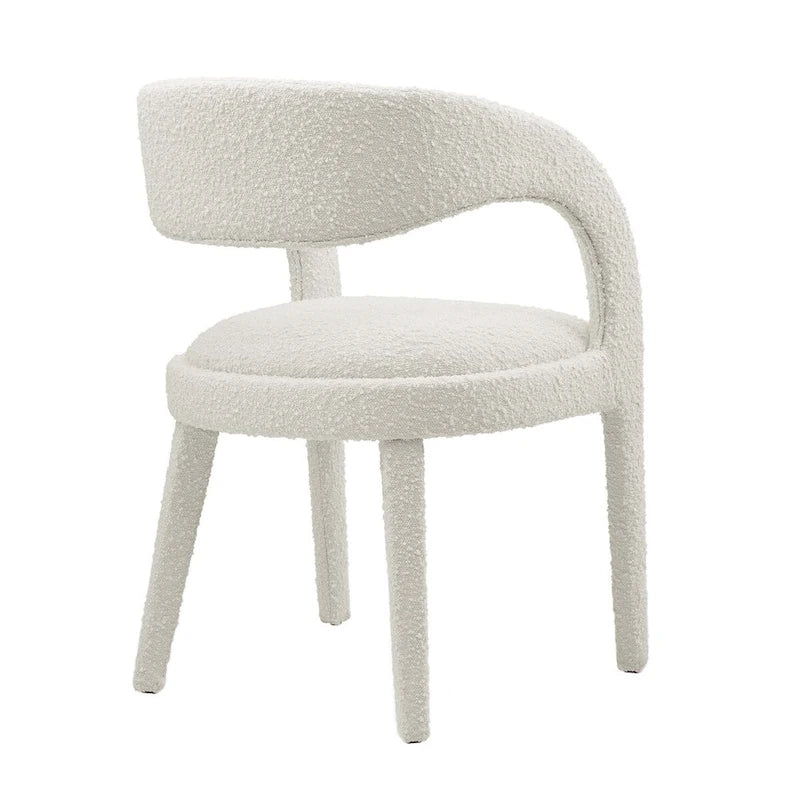 Chaise de salle à manger en tissu bouclette à dossier incurvé avec design ouvert