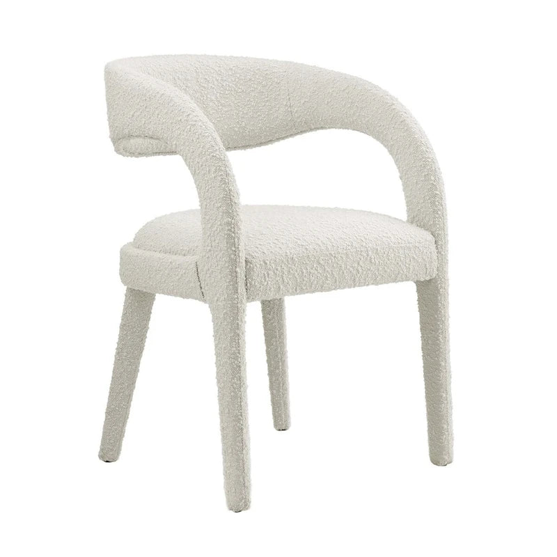 Chaise de salle à manger en tissu bouclette à dossier incurvé avec design ouvert