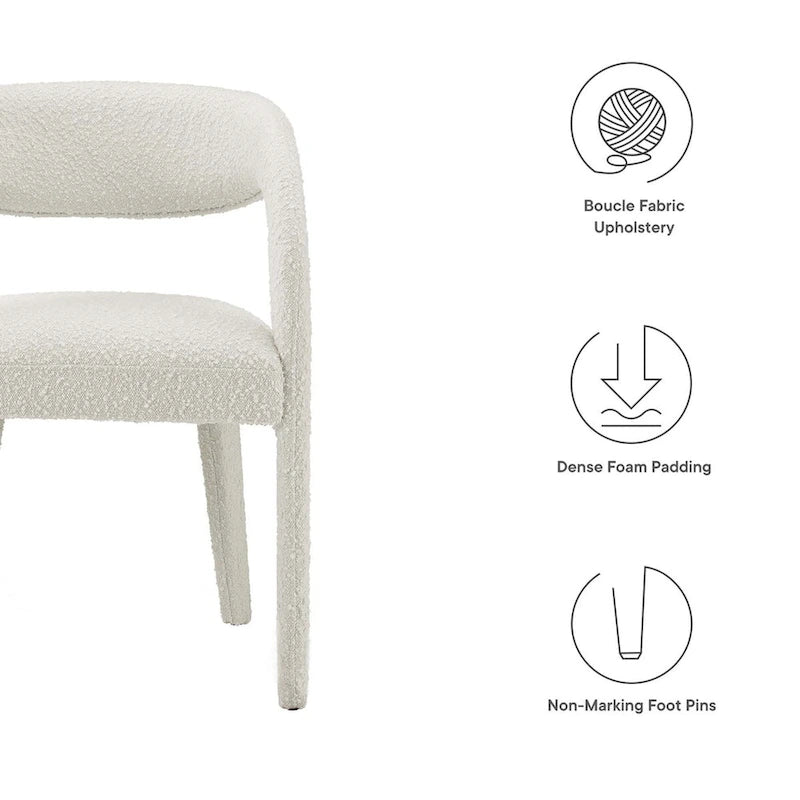 Chaise de salle à manger en tissu bouclette à dossier incurvé avec design ouvert