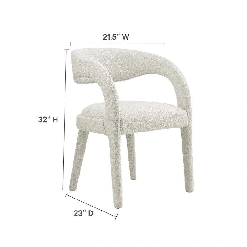 Chaise de salle à manger en tissu bouclette à dossier incurvé avec design ouvert