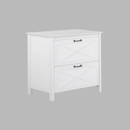 Classeur à 2 tiroirs au design campagnard, finition blanche
