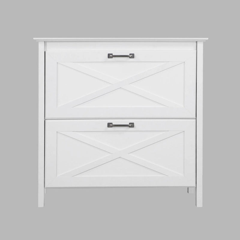 Classeur à 2 tiroirs au design campagnard, finition blanche