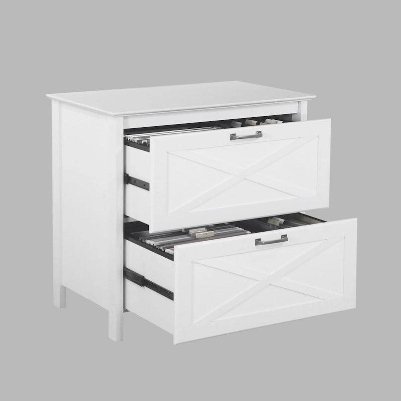 Classeur à 2 tiroirs au design campagnard, finition blanche