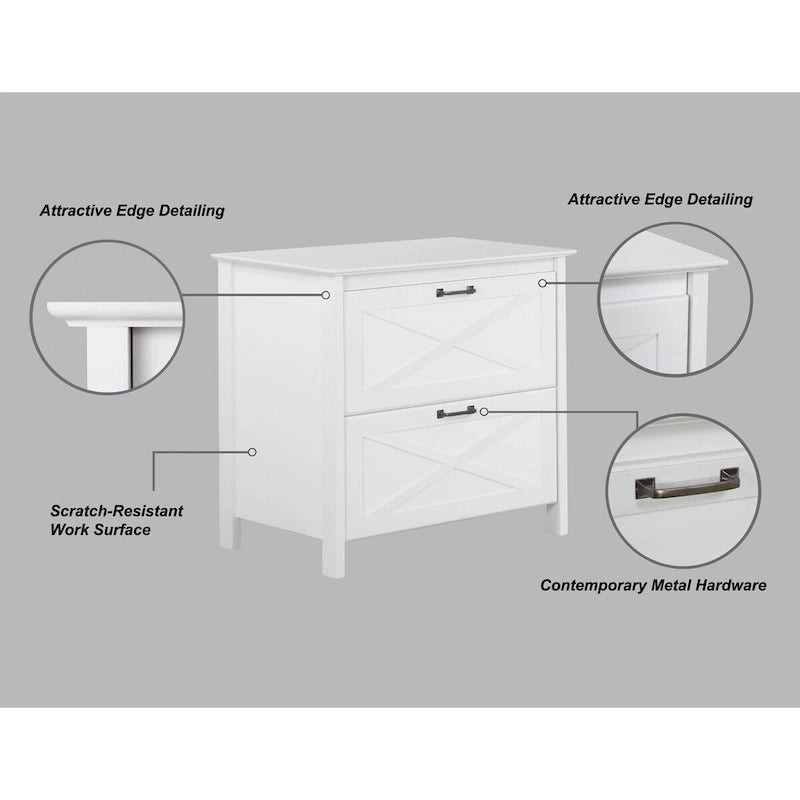 Classeur à 2 tiroirs au design campagnard, finition blanche