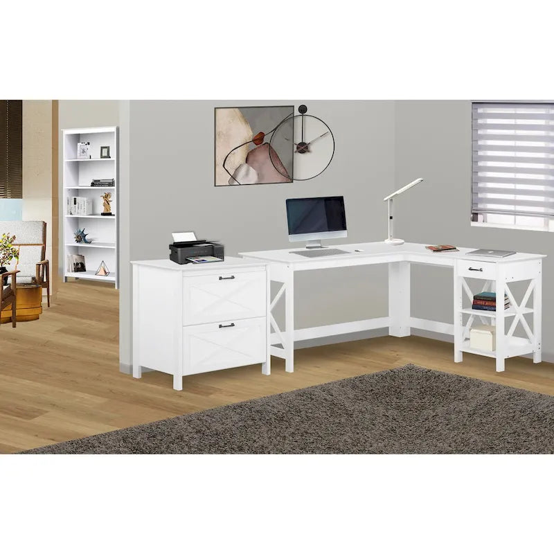 Classeur à 2 tiroirs au design campagnard, finition blanche