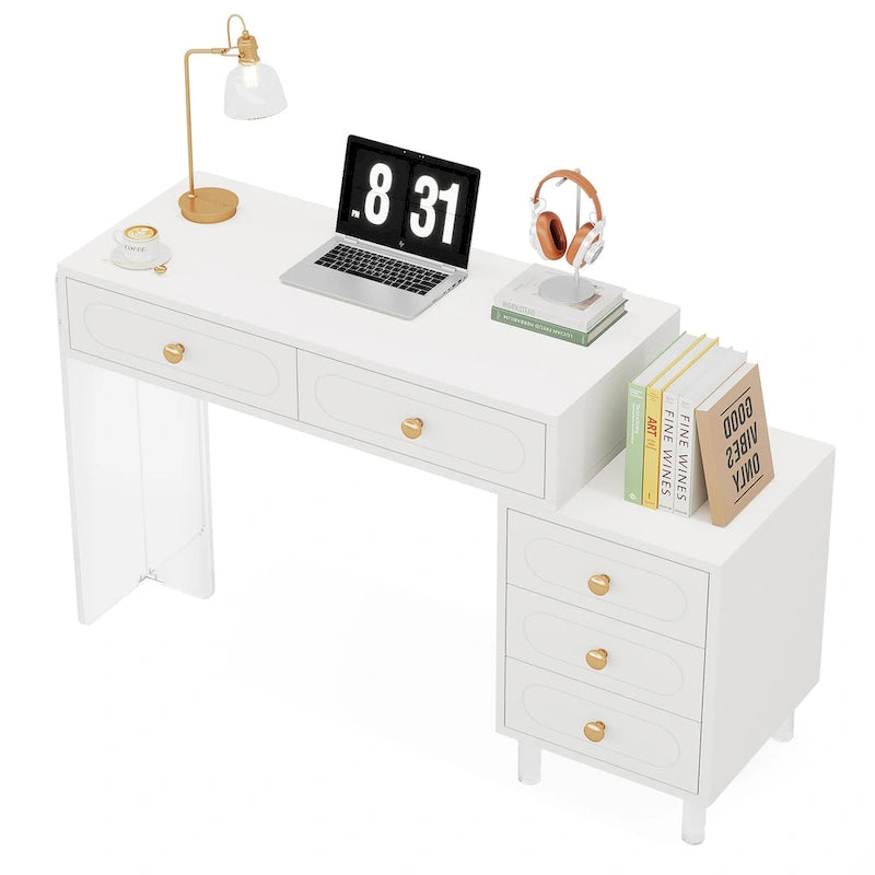 Bureau d'ordinateur moderne à 5 tiroirs avec pieds en acrylique et rangement