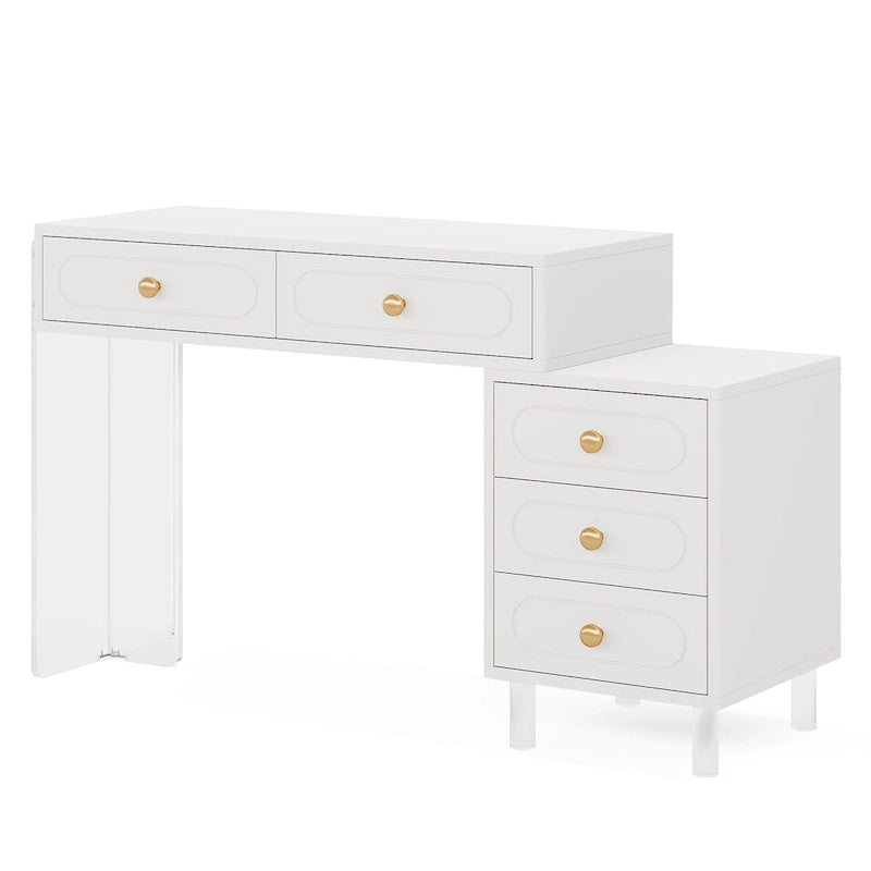Bureau d'ordinateur moderne à 5 tiroirs avec pieds en acrylique et rangement