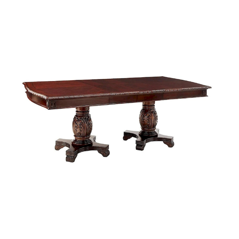 Table à manger double piédestal, brun foncé, 6 places, 96 pouces