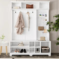 Meuble d'entrée avec banc à chaussures, porte-manteau, étagères de rangement et panneau perforé
