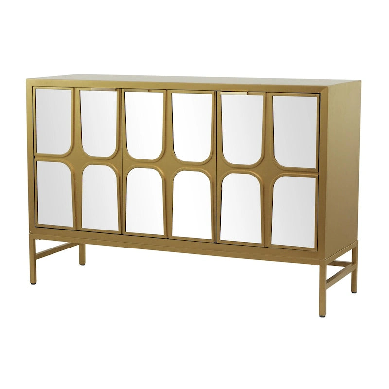 Meuble bas en bois avec façade miroir - Or ou Noir